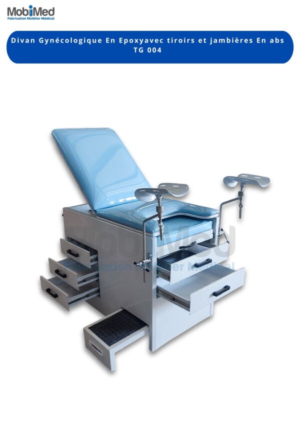 Divan Gynécologique En Epoxyavec tiroirs et jambières En abs TG 004