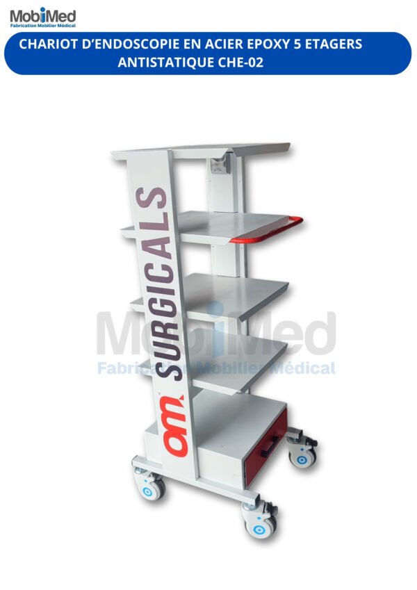CHARIOT D’ENDOSCOPIE EN ACIER EPOXY 5 ETAGERS ANTISTATIQUE CHE-02