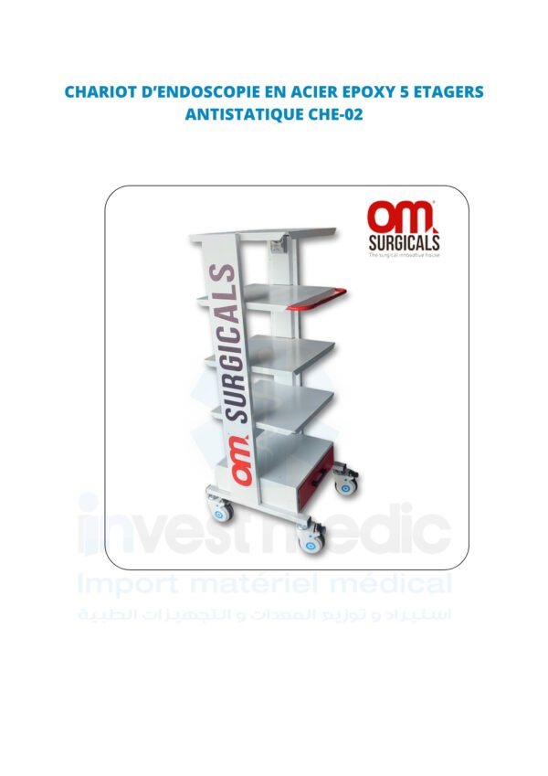 CHARIOT D’ENDOSCOPIE EN ACIER EPOXY 5 ETAGERS ANTISTATIQUE CHE-02